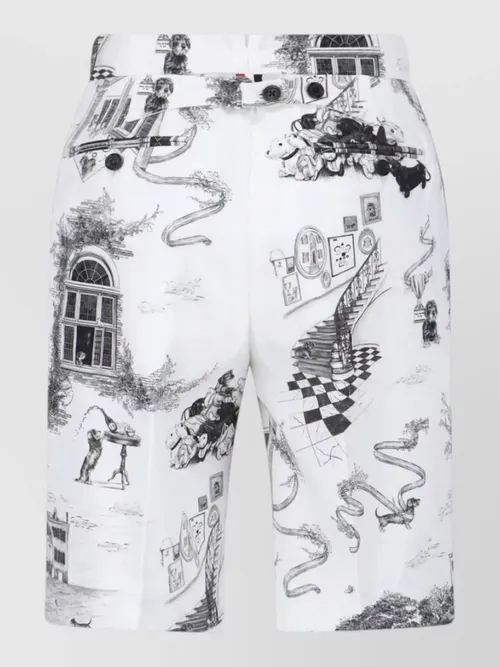 Thom Browne - straight shorts belt loops button graphic print