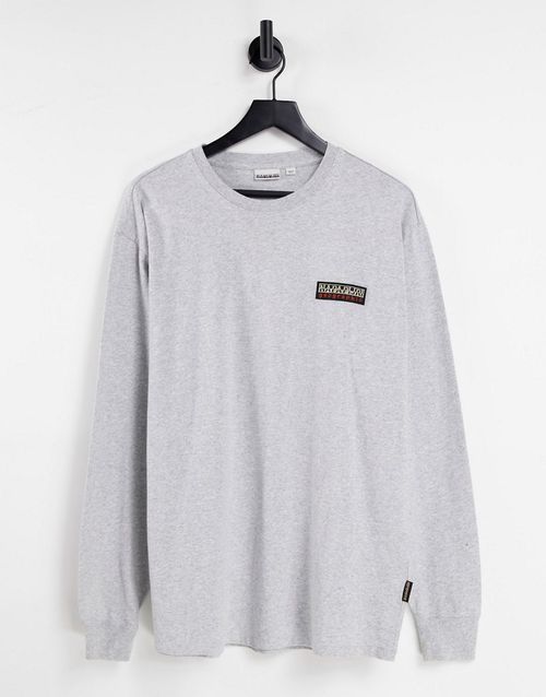 Patch long sleeve t-shirt in light grey