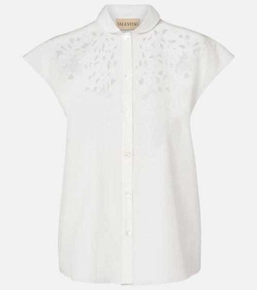 Guipure lace-trimmed cotton poplin shirt