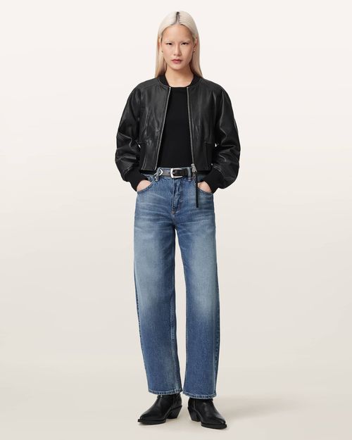 Suri Cropped Leather Bomber Jacket