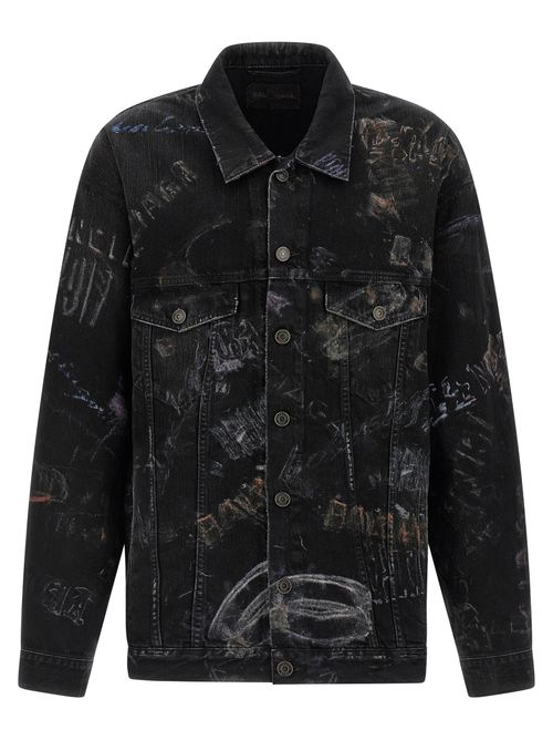 Washed Crayon Cotton Denim Jacket — Black