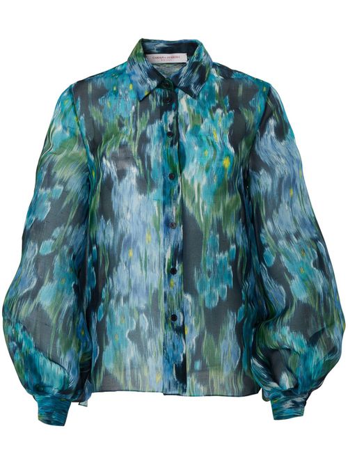 Floral-print puff-sleeve blouse - Blue