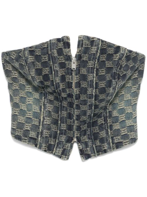Monogram-jacquard denim corset - Blue