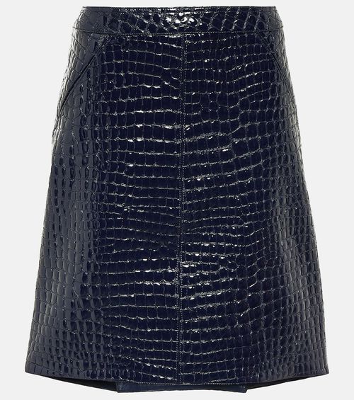 Croc-effect leather midi skirt