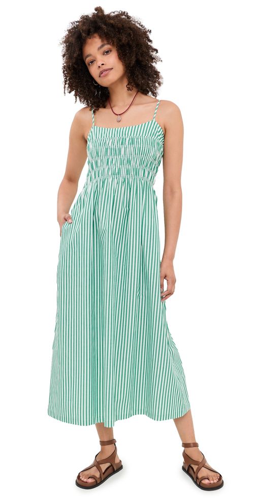 Primrose Dress Emerald Stripe