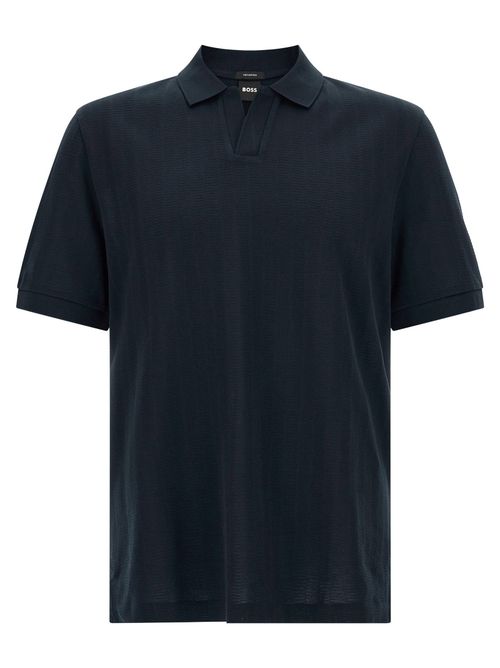 Structured Jacquard Cotton Polo Shirt — Navy