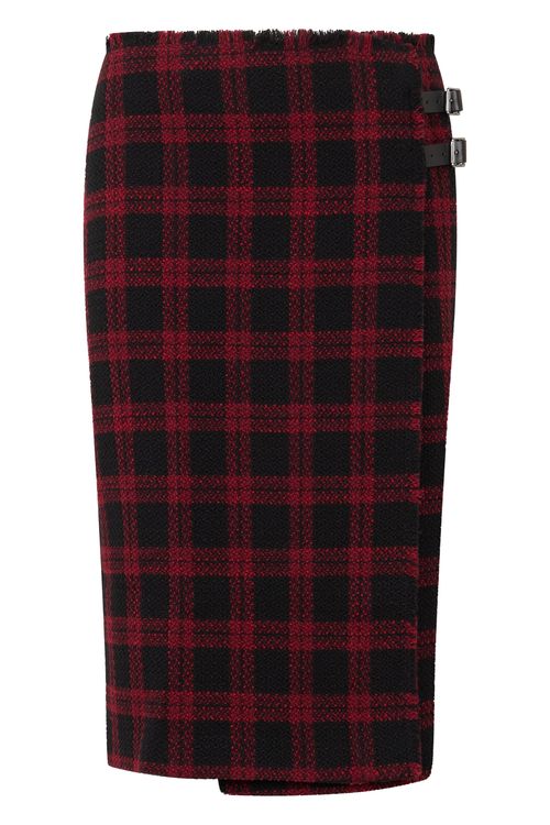 Checkered Plaid Midi Skirt with Side Zip