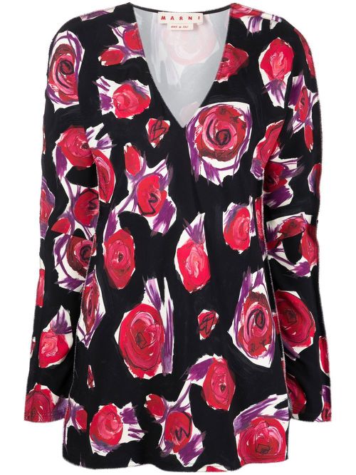 Rose print top - Black