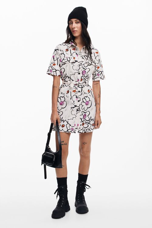 Dress with drawn flower