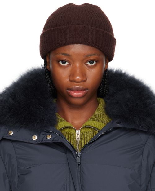 Yves Salomon Brown Ribbed Beanie