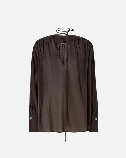V-neck blouse with gathering - L