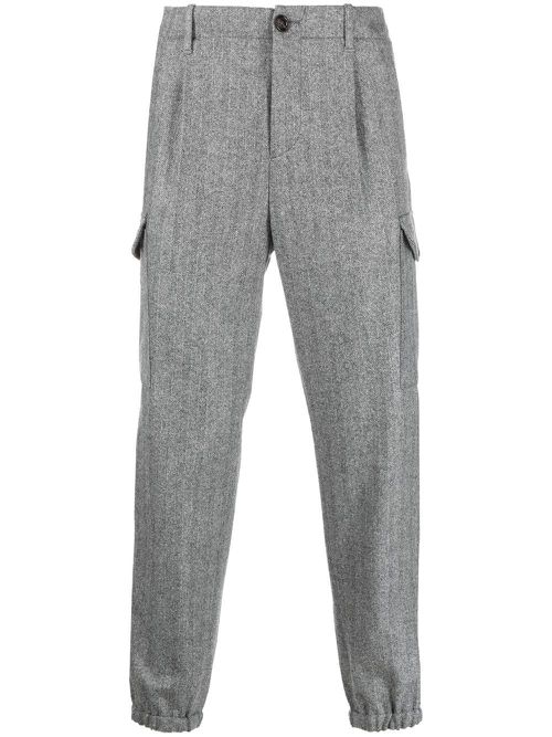 Chevron-knit zipped-ankles trousers - Grey