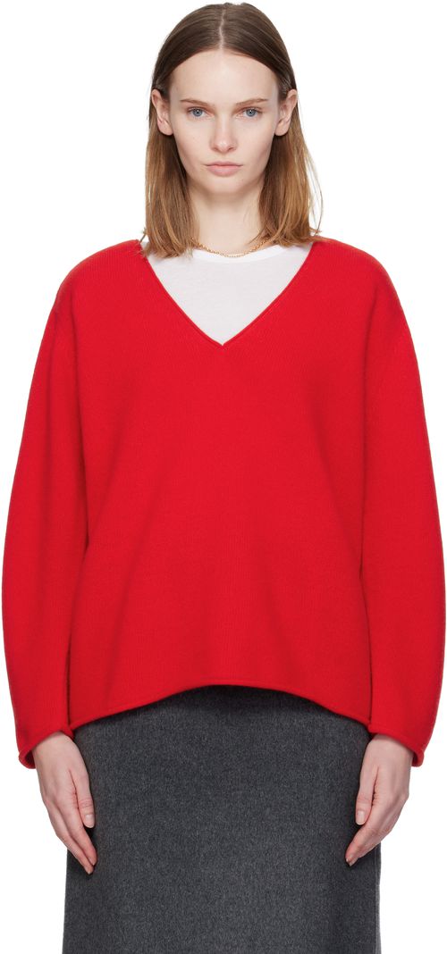 Red Cerin Deep V-Neck Sweater