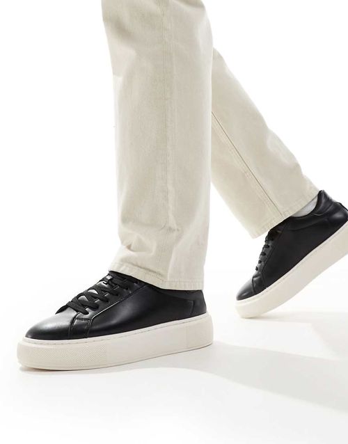 Jack & Jones faux leather trainer in black