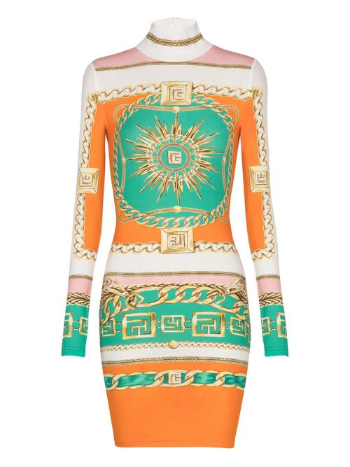 Balmain graphic-print bodycon dress - Orange