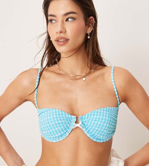 Dippin Daisys Exclusive mix and match gingham underwire bikini top in blue