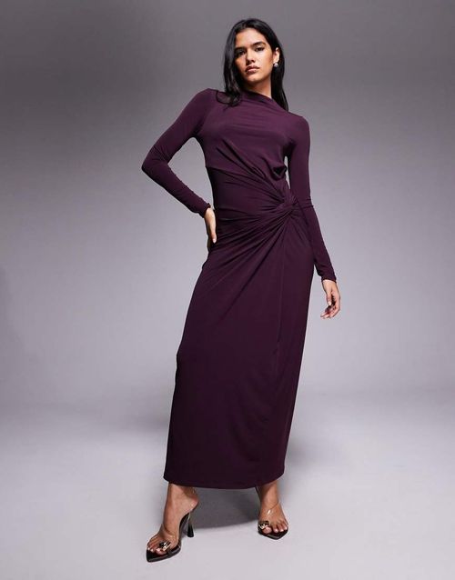 Exclusive high neck maxi dress in deep fig-Purple