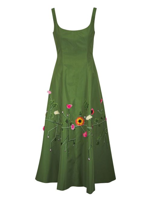 Floral-embroidered maxi dress - Green
