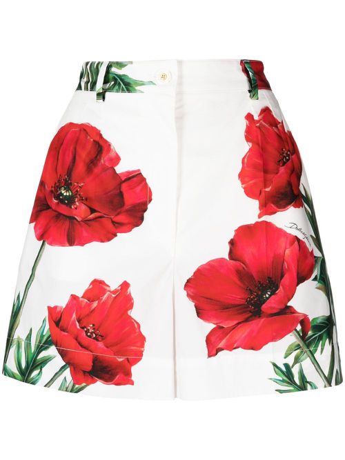 Floral-print cotton tailored shorts - White