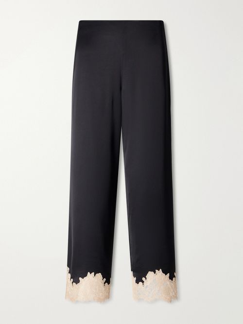 Marcela Lace-trimmed Satin Wide-leg Pants - Black