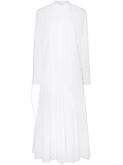 Pleated Cotton-Blend Poplin Dress — White