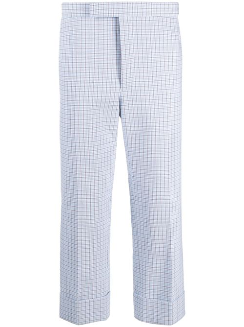 Backstrap-detail checked tailored trousers - White