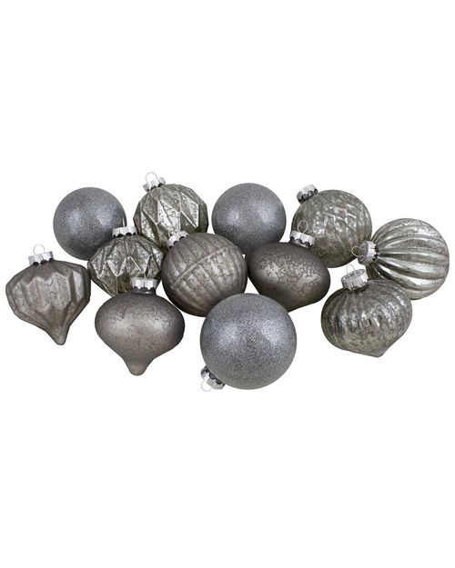 Northlight Set of 12 Neutral Tone Finial And Glass Ball Christmas Ornaments