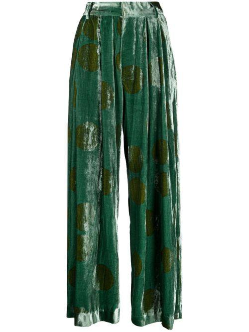 Pleat-detail wide-leg trousers - Green