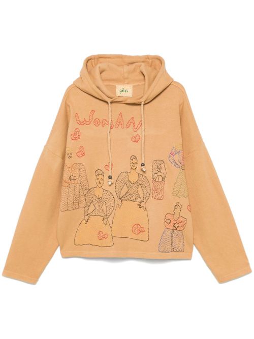 Brown Women-Embroidered Hoodie A - Men's - Cotton