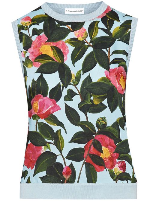 Camellia printed tank top - Blue