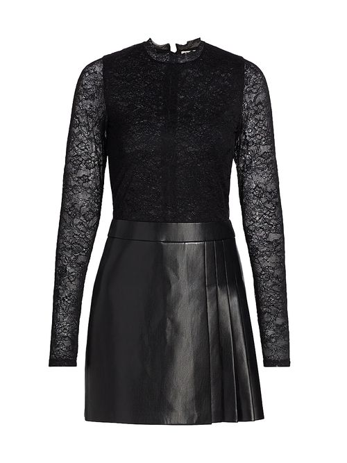 Women's Chara Mixed-Media Pleated Minidress - Black