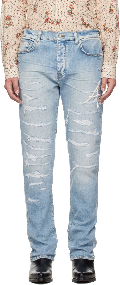 Blue '' Repaired Slim Jeans