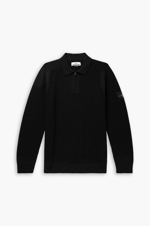 Logo-appliquéd wool-blend half-zip sweater - Black - S