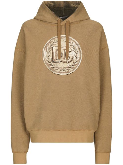 Logo-print long-sleeved hoodie - Brown