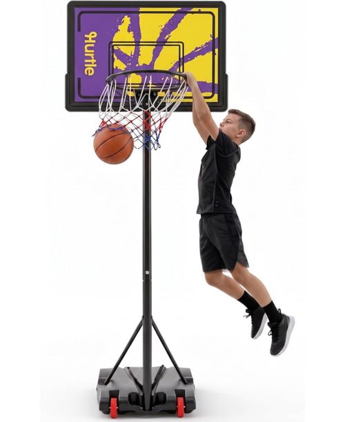 Kids Portable Basketball Hoop â Adjustable Indoor Outdoor Basketball Goal with Wheels and Backboard for Kids Play - Yellow
