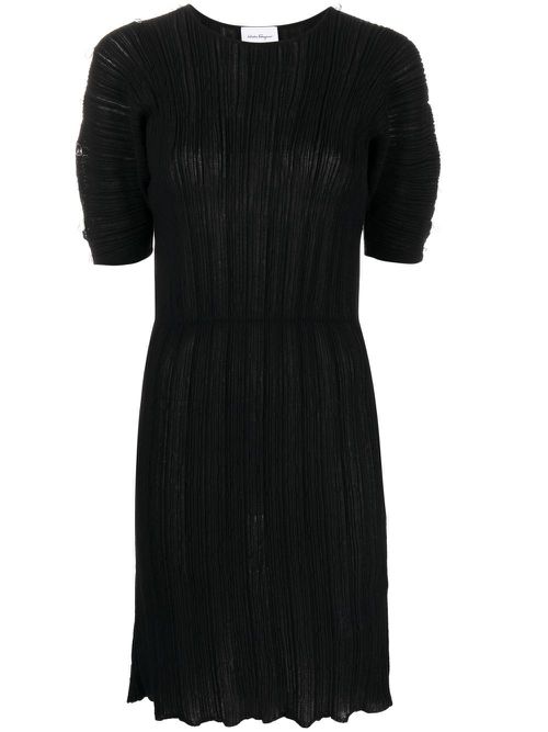 Micro-pleated midi dress - Black