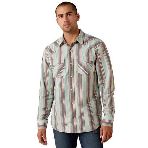 Men's Retro Hesperus Fitted Western Snap Shirt Long Sleeve in Aquifer Plaid, Size 2X-Large, by