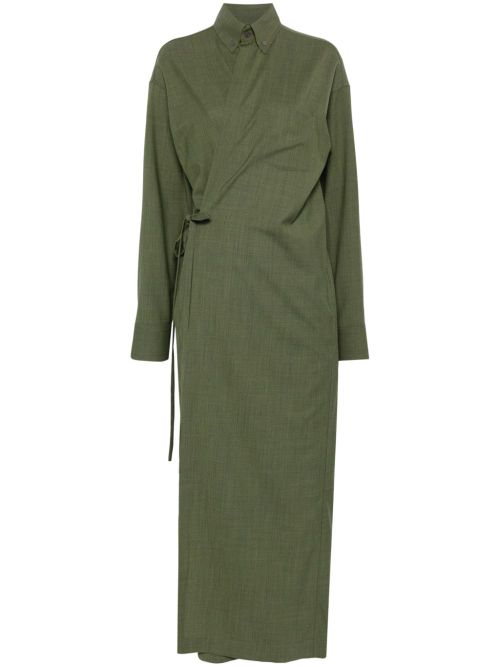 Merino Wool Wrap Maxi Dress — Olive Green