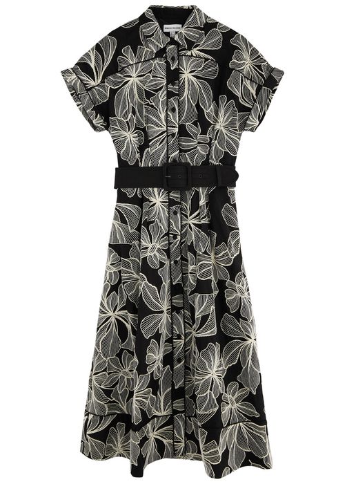 Amira Floral-embroidered Midi Shirt Dress