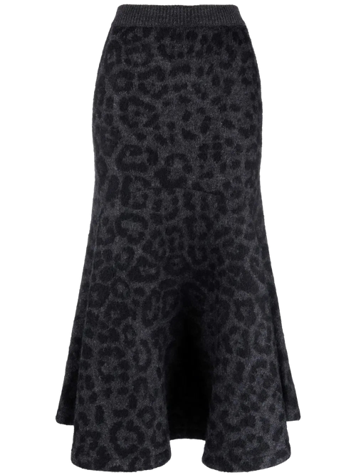 Leopard Print Knitted Skirt — Gray