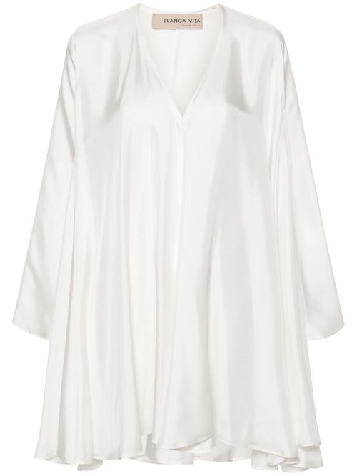 V-neck silk minidress - White