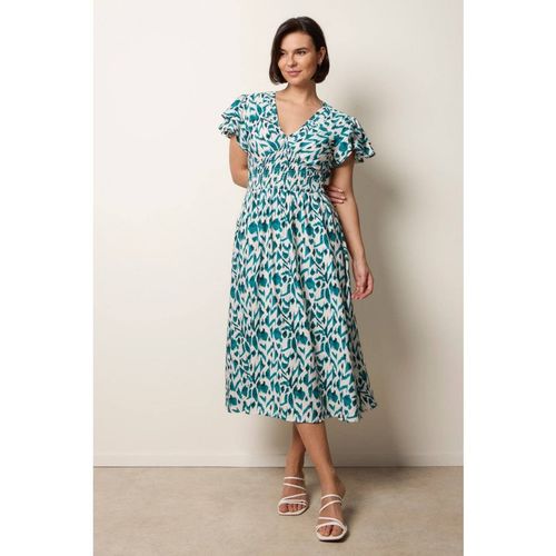 Blue Vanilla Women's Shirred Waist Teal Short Sleeve Slip On V-neck Midi Dress | : Sma