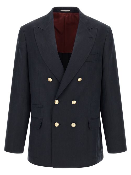 Silk Twill and Linen Délavé Blazer — Navy