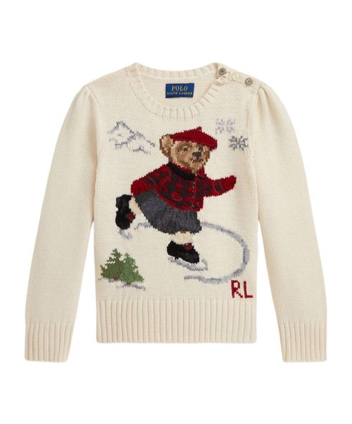 Ice-skating bear-intarsia cotton sweater