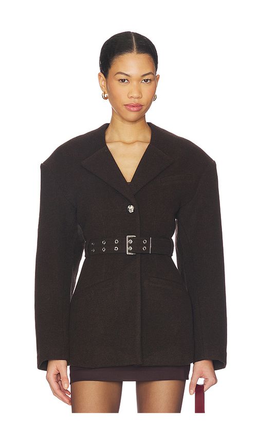Ganni Peacot Wool Fitted Jacket in Black. 34. Also