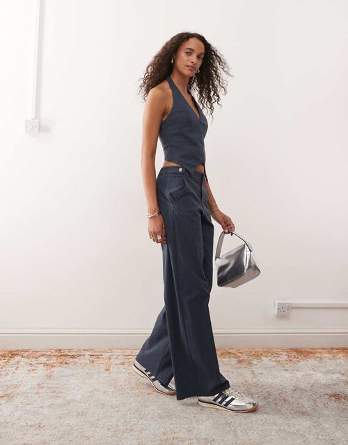 Bengaline tailored low rise trousers in denim blue-Navy