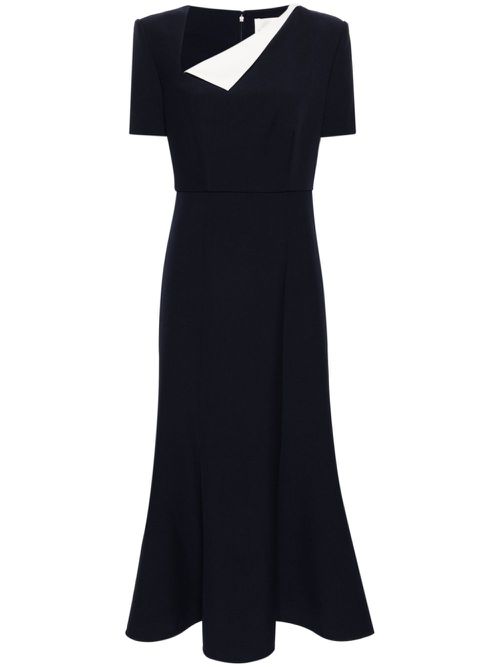 Asymmetric-neck crepe maxi dress - Blue