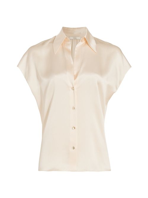 Women's Cap-Sleeve Silk Blouse - Chiffon