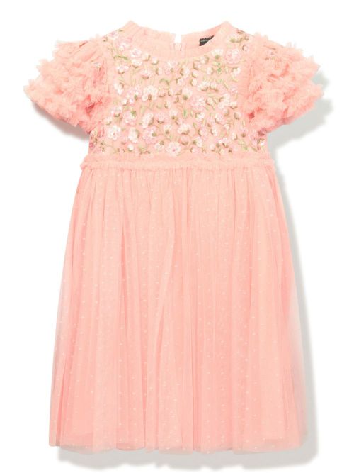 Posy-embroidered midi dress - Pink