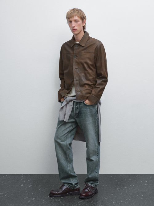 Suede Finish Sheepskin Jacket - Brown